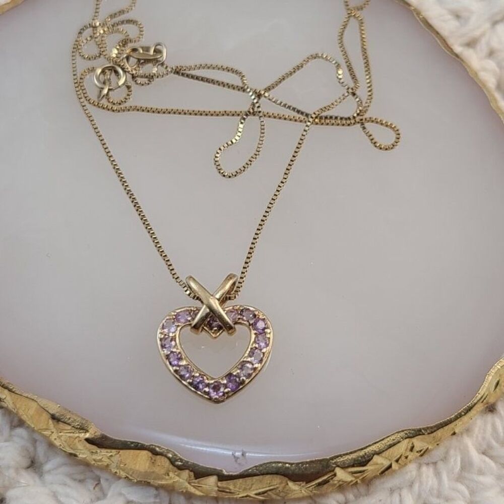 Vintage 925 Sterling Silver Gold Vermeil Open Heart X Accent Pendant Necklace